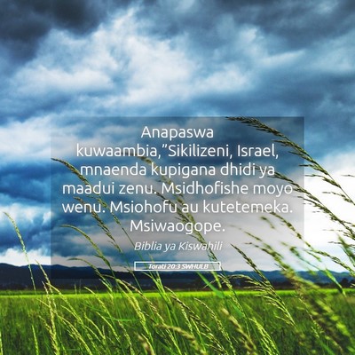Picture 05 - Torati 20:3 SWHULB - Anapaswa kuwaambia,”Sikilizeni, Israel, mnaenda - Bible Verse Picture