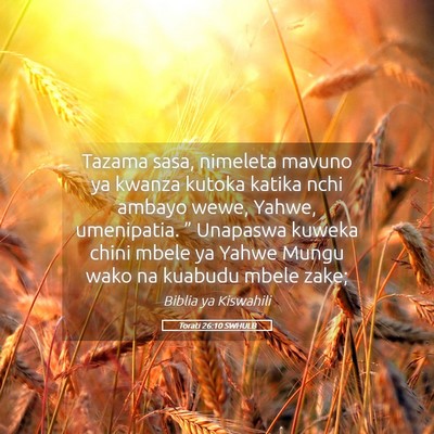 Picture 05 - Torati 26:10 SWHULB - Tazama sasa, nimeleta mavuno ya kwanza kutoka - Bible Verse Picture