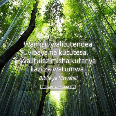 Picture 05 - Torati 26:6 SWHULB - Wamisri walitutendea vibaya na kututesa. - Bible Verse Picture