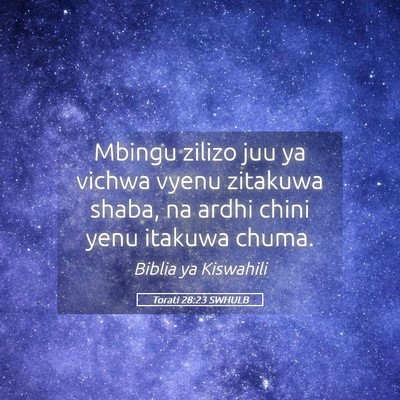 Picture 05 - Torati 28:23 SWHULB - Mbingu zilizo juu ya vichwa vyenu zitakuwa shaba, - Bible Verse Picture