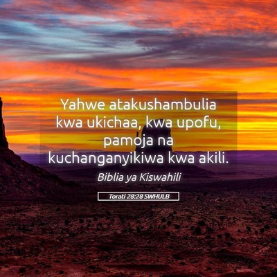 Picture 05 - Torati 28:28 SWHULB - Yahwe atakushambulia kwa ukichaa, kwa upofu, - Bible Verse Picture