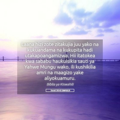 Picture 05 - Torati 28:45 SWHULB - Laana hizi zote zitakujia juu yako na kukuandama - Bible Verse Picture