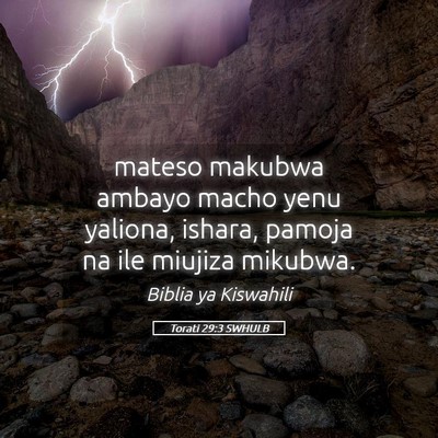 Picture 05 - Torati 29:3 SWHULB - mateso makubwa ambayo macho yenu yaliona, ishara, - Bible Verse Picture