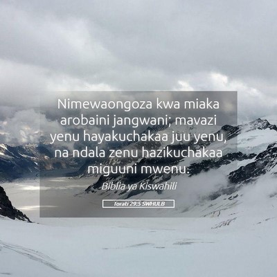 Picture 05 - Torati 29:5 SWHULB - Nimewaongoza kwa miaka arobaini jangwani; mavazi - Bible Verse Picture