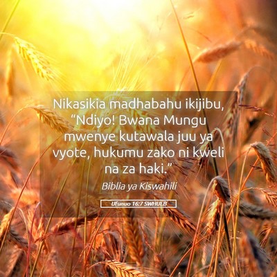 Picture 05 - Ufunuo 16:7 SWHULB - Nikasikia madhabahu ikijibu, “Ndiyo! Bwana - Bible Verse Picture