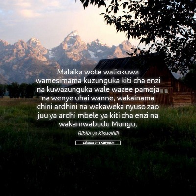 Picture 05 - Ufunuo 7:11 SWHULB - Malaika wote waliokuwa wamesimama kuzunguka kiti - Bible Verse Picture