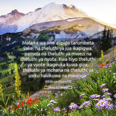 Picture 05 - Ufunuo 8:12 SWHULB - Malaika wa nne alipiga tarumbeta yake, na - Bible Verse Picture