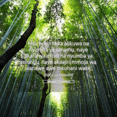Picture 05 - Waamuzi 17:5 SWHULB - Mtu huyo Mika alikuwa na nyumba ya sanamu, naye - Bible Verse Picture