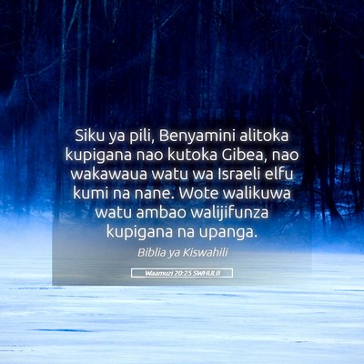 Picture 05 - Waamuzi 20:25 SWHULB - Siku ya pili, Benyamini alitoka kupigana nao - Bible Verse Picture