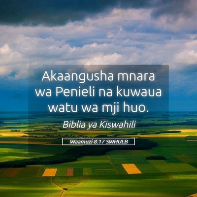 Picture 05 - Waamuzi 8:17 SWHULB - Akaangusha mnara wa Penieli na kuwaua watu wa mji - Bible Verse Picture