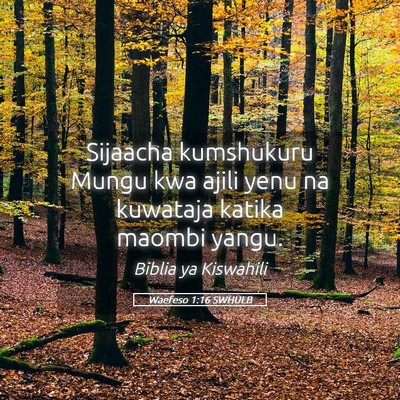 Picture 05 - Waefeso 1:16 SWHULB - Sijaacha kumshukuru Mungu kwa ajili yenu na - Bible Verse Picture