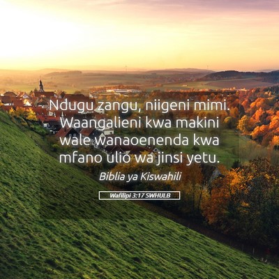 Picture 05 - Wafilipi 3:17 SWHULB - Ndugu zangu, niigeni mimi. Waangalieni kwa makini - Bible Verse Picture