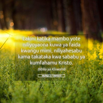 Picture 05 - Wafilipi 3:7 SWHULB - Lakini katika mambo yote niliyoyaona kuwa ya - Bible Verse Picture