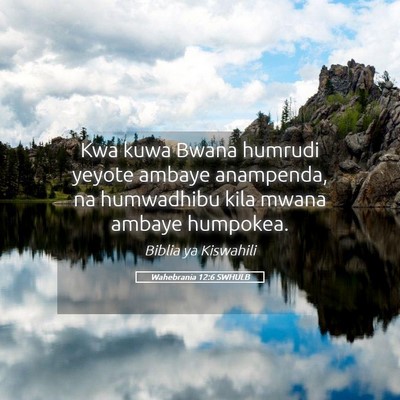 Picture 05 - Wahebrania 12:6 SWHULB - Kwa kuwa Bwana humrudi yeyote ambaye anampenda, - Bible Verse Picture