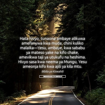 Picture 05 - Wahebrania 2:9 SWHULB - Hata hivyo, tunaona ambaye alikuwa amefanywa kwa - Bible Verse Picture