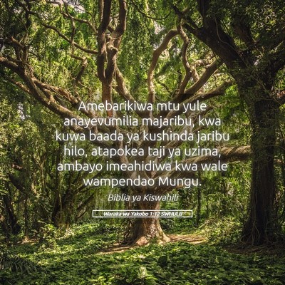 Picture 05 - Waraka wa Yakobo 1:12 SWHULB - Amebarikiwa mtu yule anayevumilia majaribu, kwa - Bible Verse Picture