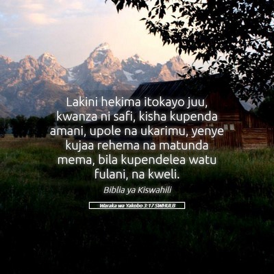 Picture 05 - Waraka wa Yakobo 3:17 SWHULB - Lakini hekima itokayo juu, kwanza ni safi, kisha - Bible Verse Picture