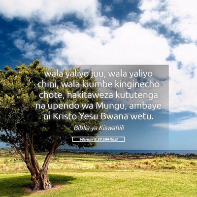 Picture 05 - Warumi 8:39 SWHULB - wala yaliyo juu, wala yaliyo chini, wala kiumbe - Bible Verse Picture