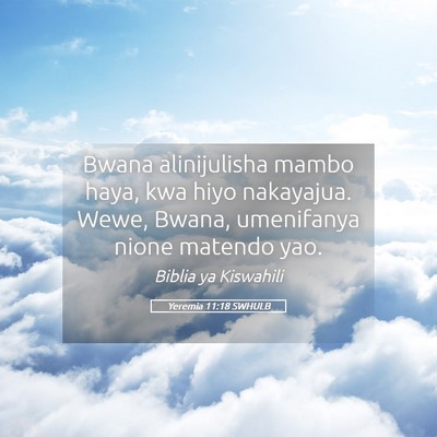 Picture 05 - Yeremia 11:18 SWHULB - Bwana alinijulisha mambo haya, kwa hiyo - Bible Verse Picture