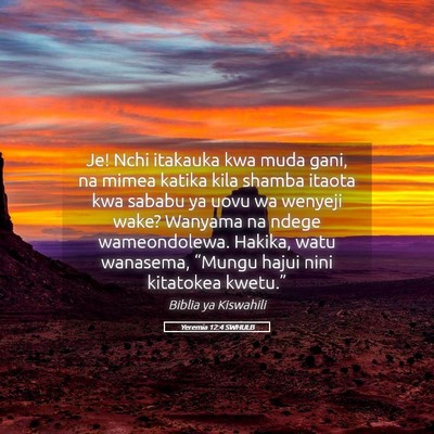 Picture 05 - Yeremia 12:4 SWHULB - Je! Nchi itakauka kwa muda gani, na mimea katika - Bible Verse Picture