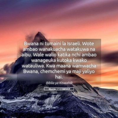 Picture 05 - Yeremia 17:13 SWHULB - Bwana ni tumaini la Israeli. Wote ambao - Bible Verse Picture