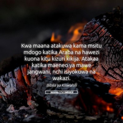 Picture 05 - Yeremia 17:6 SWHULB - Kwa maana atakuwa kama msitu mdogo katika Araba - Bible Verse Picture