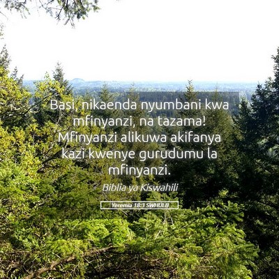 Picture 05 - Yeremia 18:3 SWHULB - Basi, nikaenda nyumbani kwa mfinyanzi, na tazama! - Bible Verse Picture