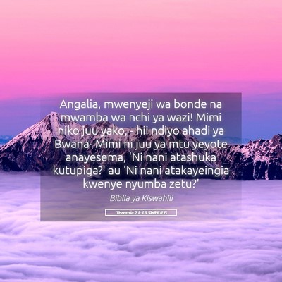 Picture 05 - Yeremia 21:13 SWHULB - Angalia, mwenyeji wa bonde na mwamba wa nchi ya - Bible Verse Picture