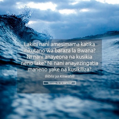 Picture 05 - Yeremia 23:18 SWHULB - Lakini nani amesimama katika mkutano wa baraza la - Bible Verse Picture