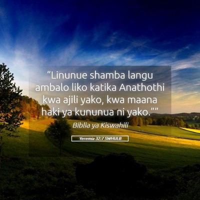 Picture 05 - Yeremia 32:7 SWHULB - “Linunue shamba langu ambalo liko katika - Bible Verse Picture