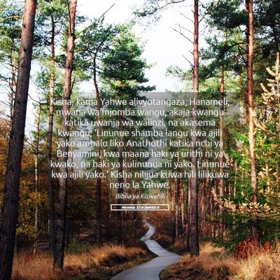 Picture 05 - Yeremia 32:8 SWHULB - Kisha, kama Yahwe alivyotangaza, Hanameli, mwana - Bible Verse Picture