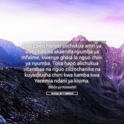 Picture 05 - Yeremia 38:11 SWHULB - Basi Ebed Meleki alichukua amri ya watu hao na - Bible Verse Picture