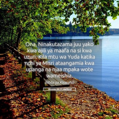 Picture 05 - Yeremia 44:27 SWHULB - Ona, Ninakutazama juu yako kwa ajili ya maafa na - Bible Verse Picture