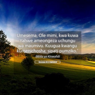 Picture 05 - Yeremia 45:3 SWHULB - Umesema, Ole mimi, kwa kuwa Yahwe ameongeza - Bible Verse Picture