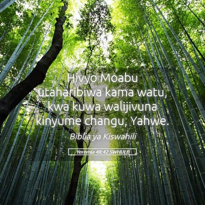 Picture 05 - Yeremia 48:42 SWHULB - Hivyo Moabu utaharibiwa kama watu, kwa kuwa - Bible Verse Picture