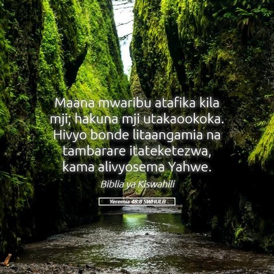 Picture 05 - Yeremia 48:8 SWHULB - Maana mwaribu atafika kila mji; hakuna mji - Bible Verse Picture