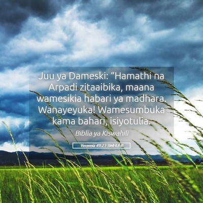 Picture 05 - Yeremia 49:23 SWHULB - Juu ya Dameski: “Hamathi na Arpadi zitaaibika, - Bible Verse Picture