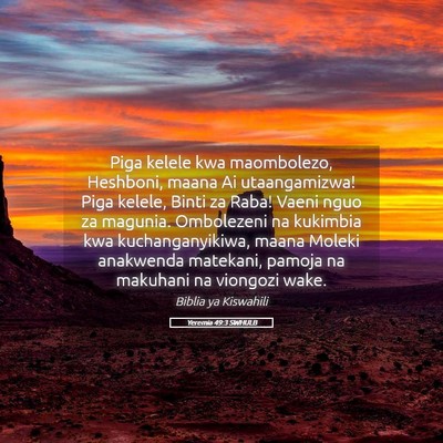Picture 05 - Yeremia 49:3 SWHULB - Piga kelele kwa maombolezo, Heshboni, maana Ai - Bible Verse Picture