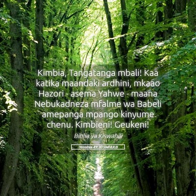 Picture 05 - Yeremia 49:30 SWHULB - Kimbia, Tangatanga mbali! Kaa katika maandaki - Bible Verse Picture