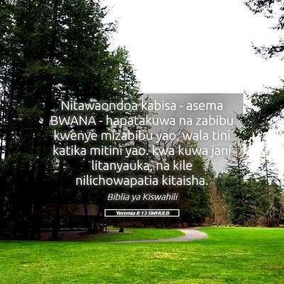 Picture 05 - Yeremia 8:13 SWHULB - Nitawaondoa kabisa - asema BWANA - hapatakuwa na - Bible Verse Picture