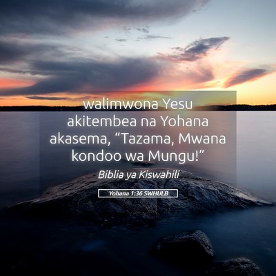 Picture 05 - Yohana 1:36 SWHULB - walimwona Yesu akitembea na Yohana akasema, - Bible Verse Picture