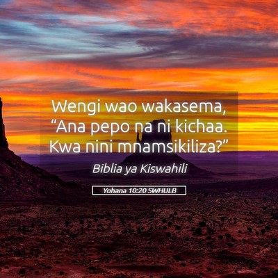 Picture 05 - Yohana 10:20 SWHULB - Wengi wao wakasema, “Ana pepo na ni kichaa. Kwa - Bible Verse Picture