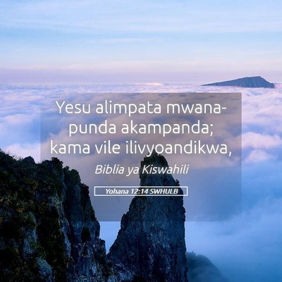 Picture 05 - Yohana 12:14 SWHULB - Yesu alimpata mwana-punda akampanda; kama vile - Bible Verse Picture