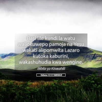Picture 05 - Yohana 12:17 SWHULB - Basi lile kundi la watu waliokuwepo pamoja na - Bible Verse Picture