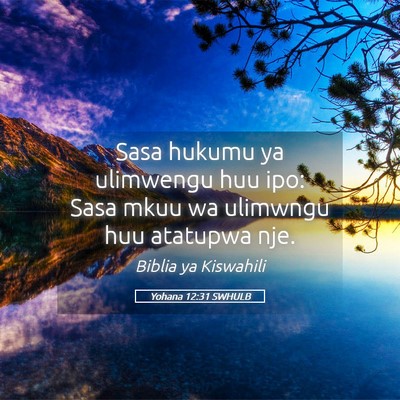 Picture 05 - Yohana 12:31 SWHULB - Sasa hukumu ya ulimwengu huu ipo: Sasa mkuu wa - Bible Verse Picture