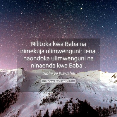 Picture 05 - Yohana 16:28 SWHULB - Nilitoka kwa Baba na nimekuja ulimwenguni; tena, - Bible Verse Picture