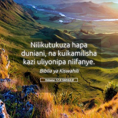 Picture 05 - Yohana 17:4 SWHULB - Nilikutukuza hapa duniani, na kuikamilisha kazi - Bible Verse Picture