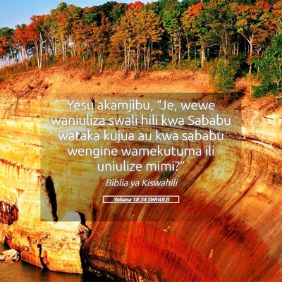 Picture 05 - Yohana 18:34 SWHULB - Yesu akamjibu, “Je, wewe waniuliza swali hili - Bible Verse Picture