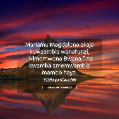 Picture 05 - Yohana 20:18 SWHULB - Mariamu Magdalena akaja kuwaambia wanafunzi, - Bible Verse Picture