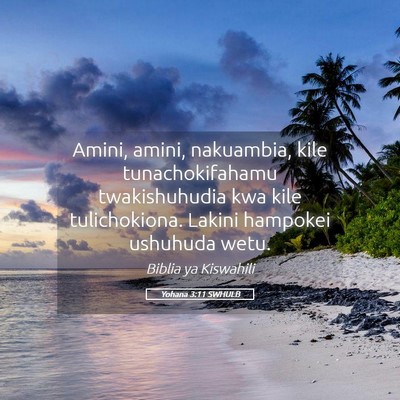 Picture 05 - Yohana 3:11 SWHULB - Amini, amini, nakuambia, kile tunachokifahamu - Bible Verse Picture
